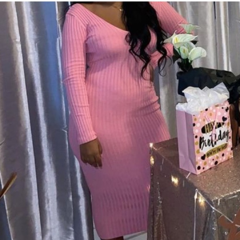 Pink Ribbed Sweater Dress